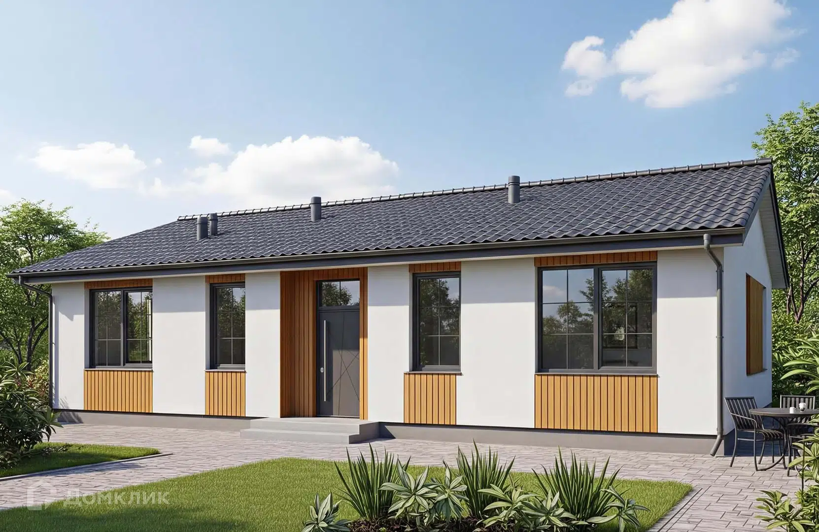 Проект дома «Проект №414» компании Новация из материала Газобетонные блоки площадью 102м² под ключ за 6604000₽ в Донецке | 1 этаж, 3 спальни, 2 санузла – Домклик