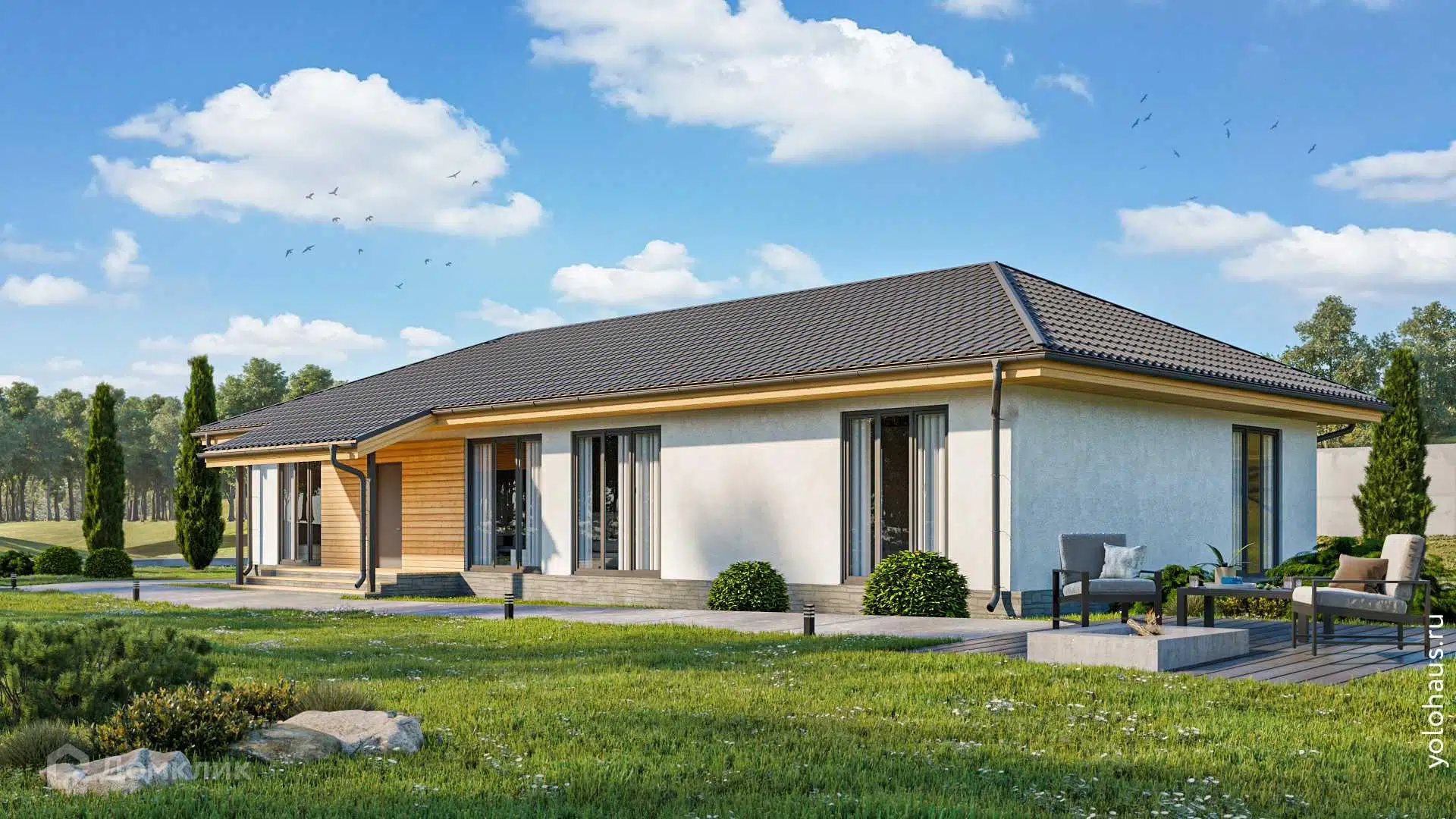Проект дома «Газобетон К169» компании ЙОЛО ХАУС из материала Газобетонные блоки площадью 169м² под ключ за 10550000₽ в Луганске | 1 этаж, 3 спальни, 1 санузел – Домклик