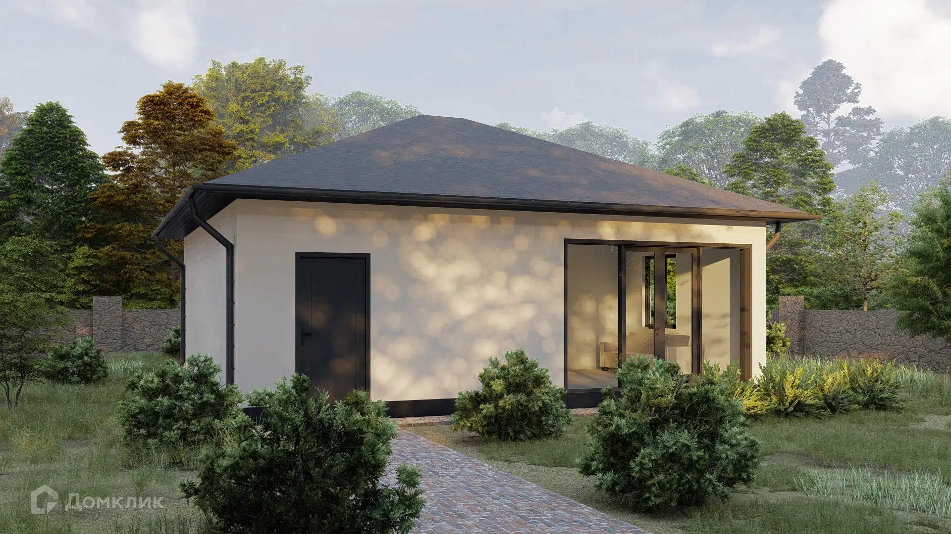 Проект дома «Панорамный каменный» компании Сапфир из материала Газобетонные блоки площадью 62м² под ключ за 4820000₽ в Донецке | 1 этаж, 2 спальни, 2 санузла – Домклик