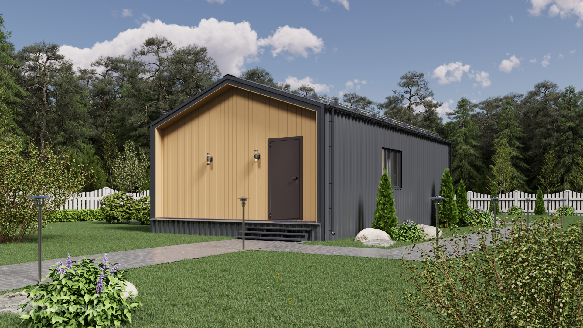 Проект дома «Барни 2» компании ООО «Комфорт-Проект» из материала Каркасный дом площадью 48м² под ключ за 2752000₽ в Донецке | 1 этаж, 2 спальни, 1 санузел – Домклик