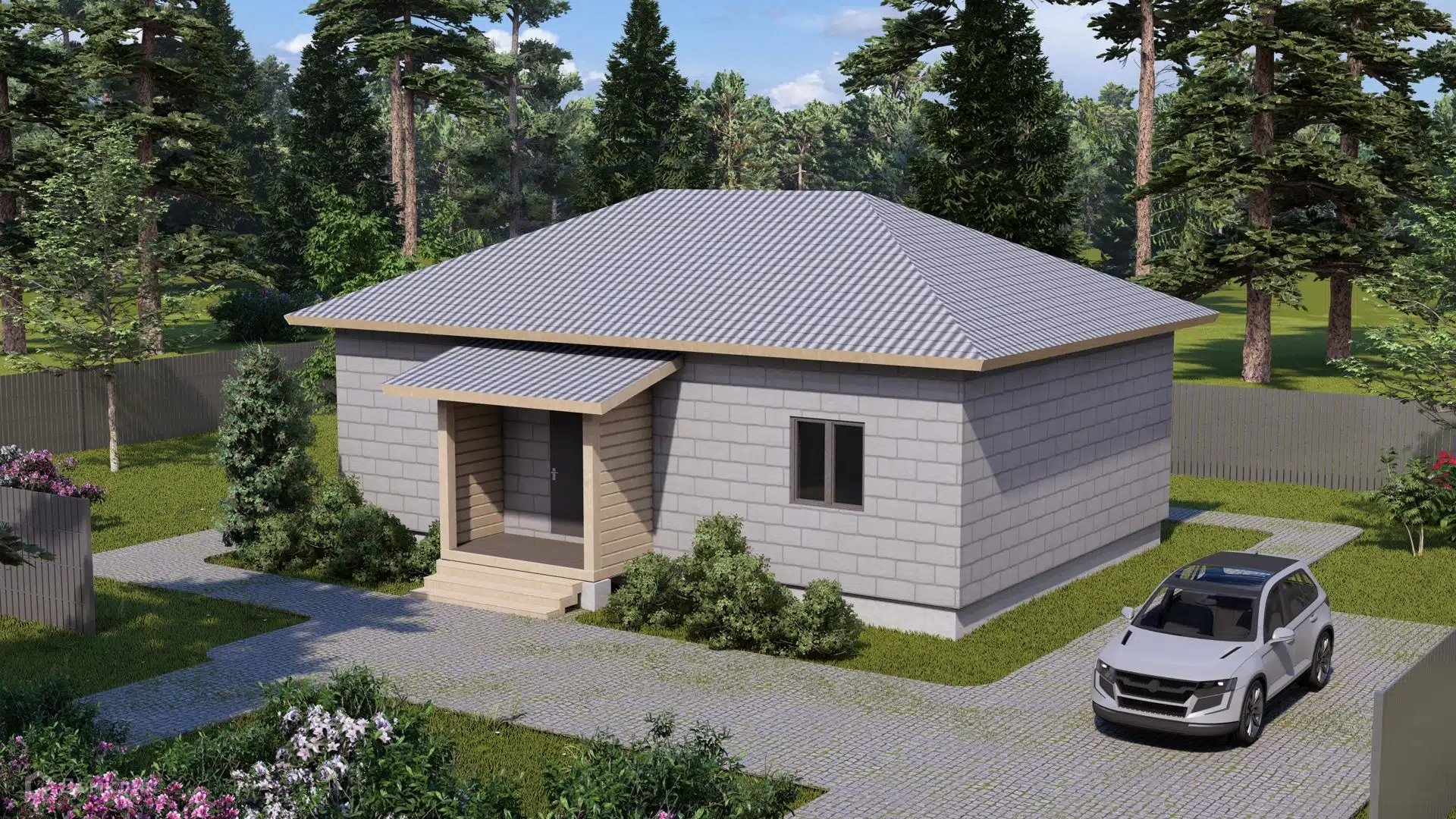 Проект дома «Дом из полистиролбетона с террасой ТА-79,2» компании Построй Свой Дом_ИП из материала Полистиролбетон площадью 79.2м² под ключ за 6756999₽ в Донецке | 1 этаж, 3 спальни, 2 санузла – Домклик