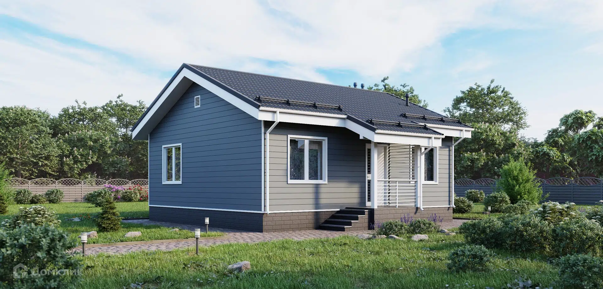 Проект дома «М 60» компании ДРЕВКАР из материала Каркасный дом площадью 60м² под ключ за 3790000₽ в Донецке | 1 этаж, 2 спальни, 1 санузел – Домклик