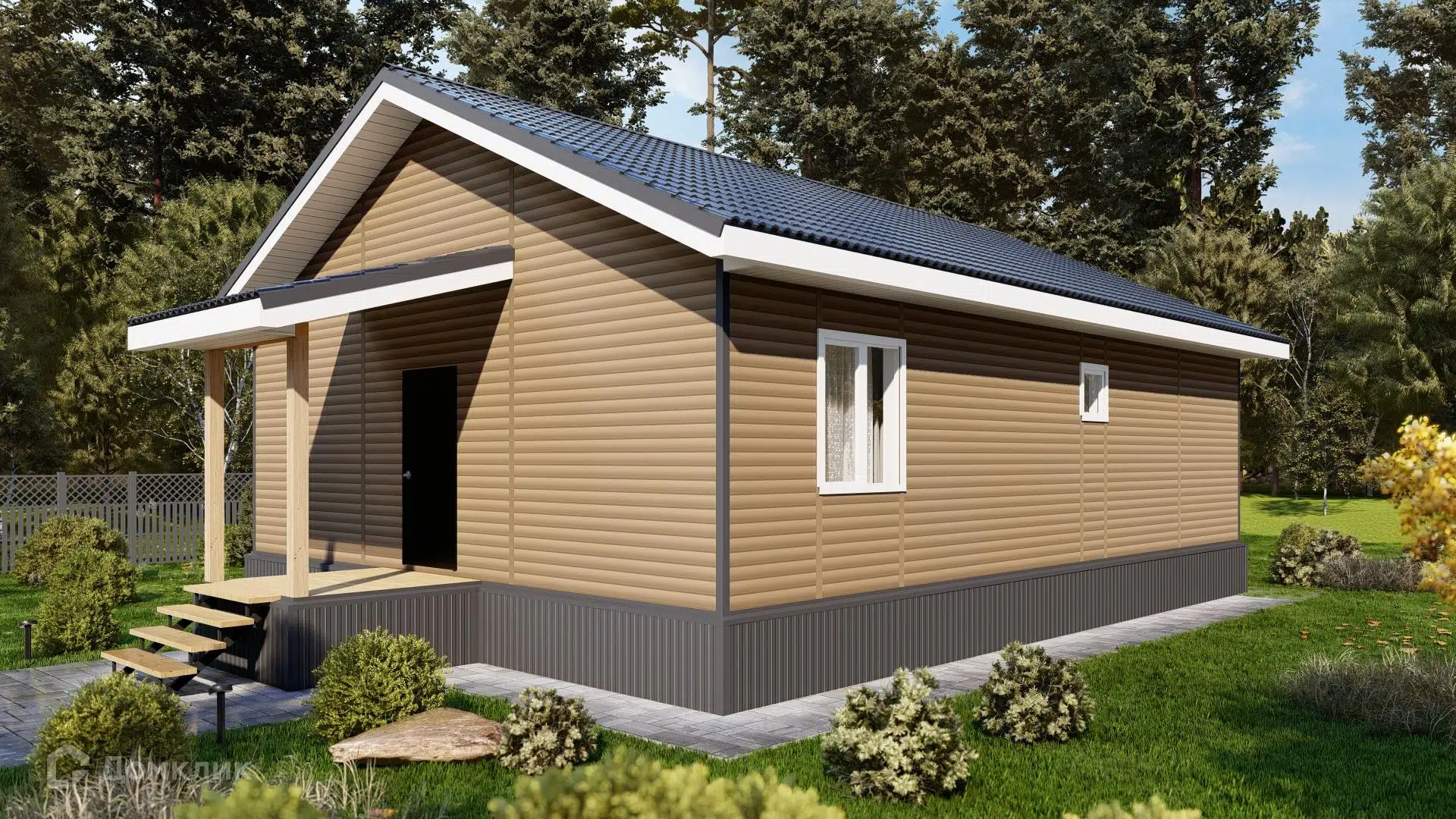 Проект дома «1049-ЭП» компании Альфа SIP · Дома из СИП панелей из материала SIP-панели площадью 95.4м² под ключ за 6942000₽ в Донецке | 1 этаж, 3 спальни, 1 санузел – Домклик