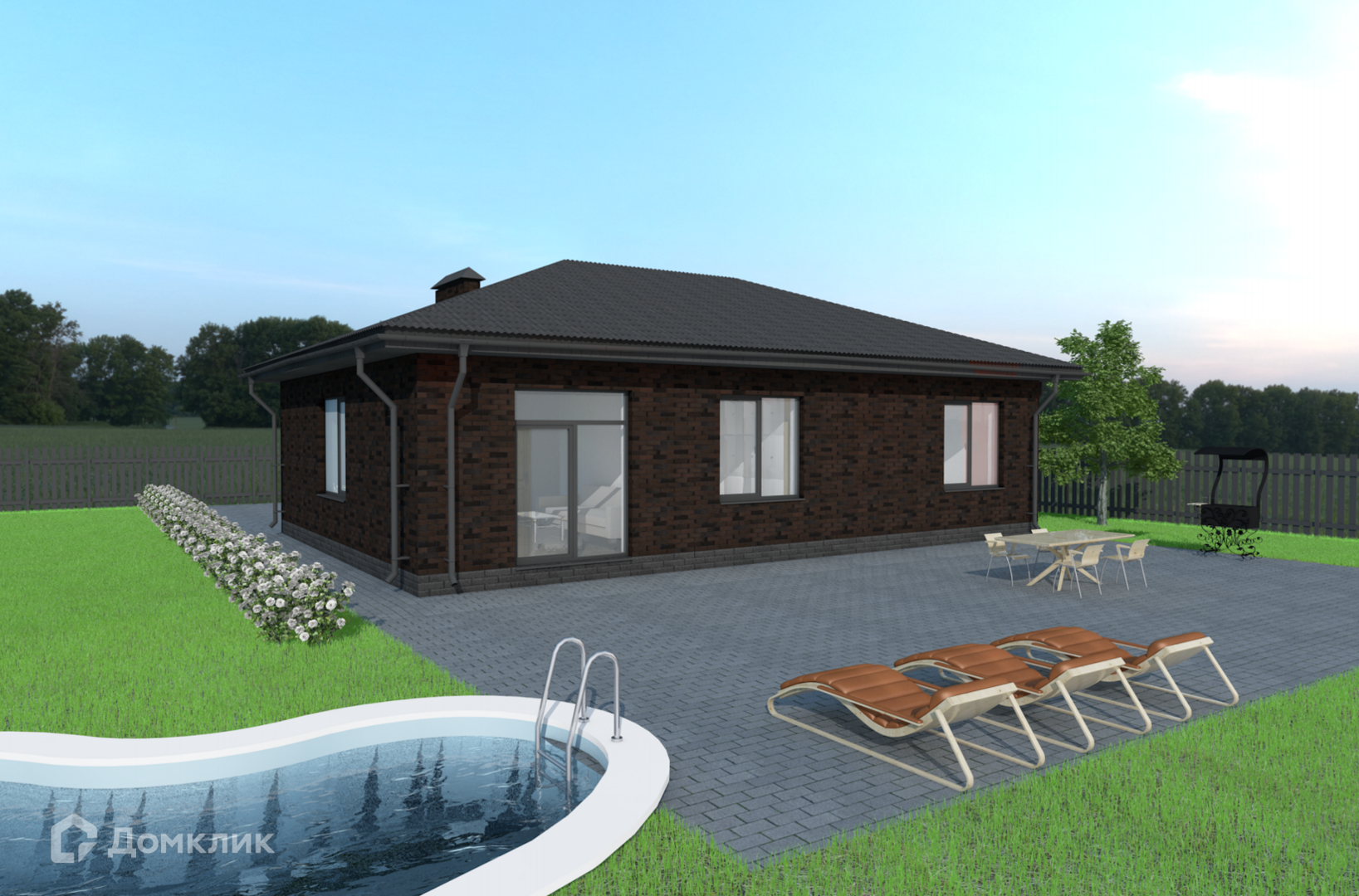 Проект дома «Одноэтажный Райт ND 97 Brown» компании Nest Development из материала Керамзитобетонные блоки площадью 97.05м² под ключ за 6690000₽ в Донецке | 1 этаж, 3 спальни, 2 санузла – Домклик