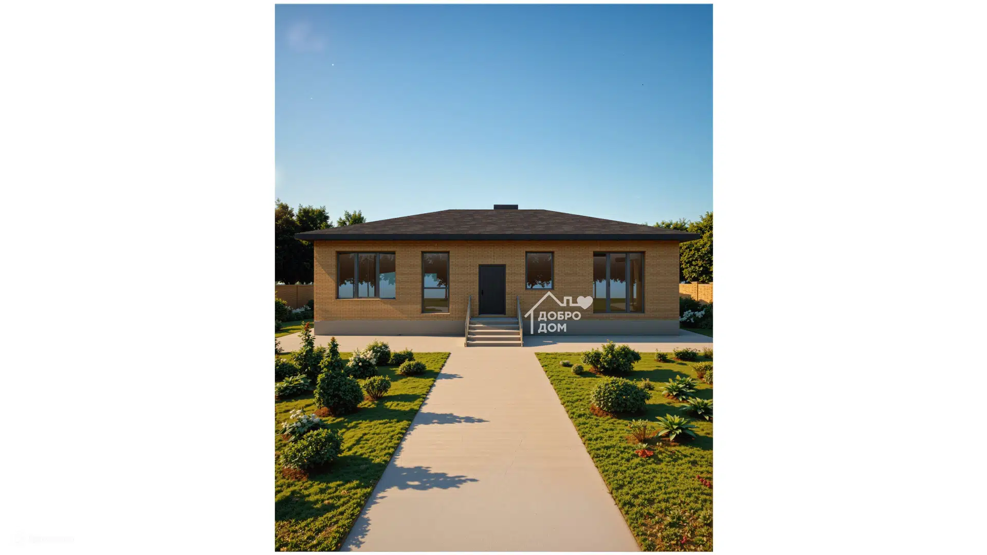 Проект дома «Коттедж Геометрия» компании СК «Добро Дом» из материала Газобетонные блоки площадью 132м² под ключ за 7100000₽ в Донецке | 1 этаж, 3 спальни, 2 санузла – Домклик