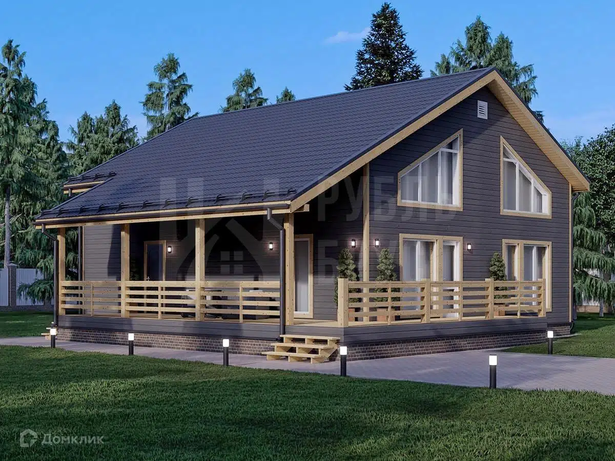 Проект дома «Каркасный дом «Пестово»» компании РубльБрус строительство деревянных домов и бань по России. из материала Каркасный дом площадью 205м² под ключ за 6822500₽ в Донецке | 2 этажа, 4 спальни, 2 санузла – Домклик