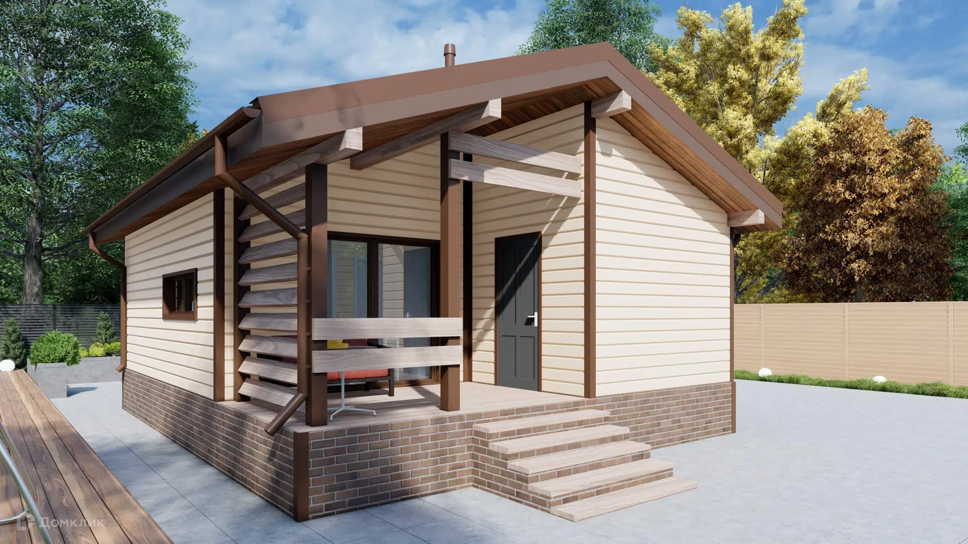 Проект дома «Одноэтажный МД-49» компании МАГАЗИН ДОМОВ из материала SIP-панели площадью 48.5м² под ключ за 4186000₽ в Донецке | 1 этаж, 2 спальни, 1 санузел – Домклик