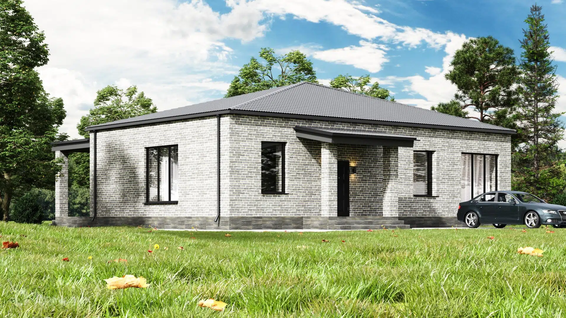 Проект дома «Одноэтажный жилой дом 107 квм (проект 100)» компании Строительная Компания «Алмистрой» из материала Газосиликатные блоки площадью 107м² под ключ за 7510000₽ в Донецке | 1 этаж, 3 спальни, 1 санузел – Домклик