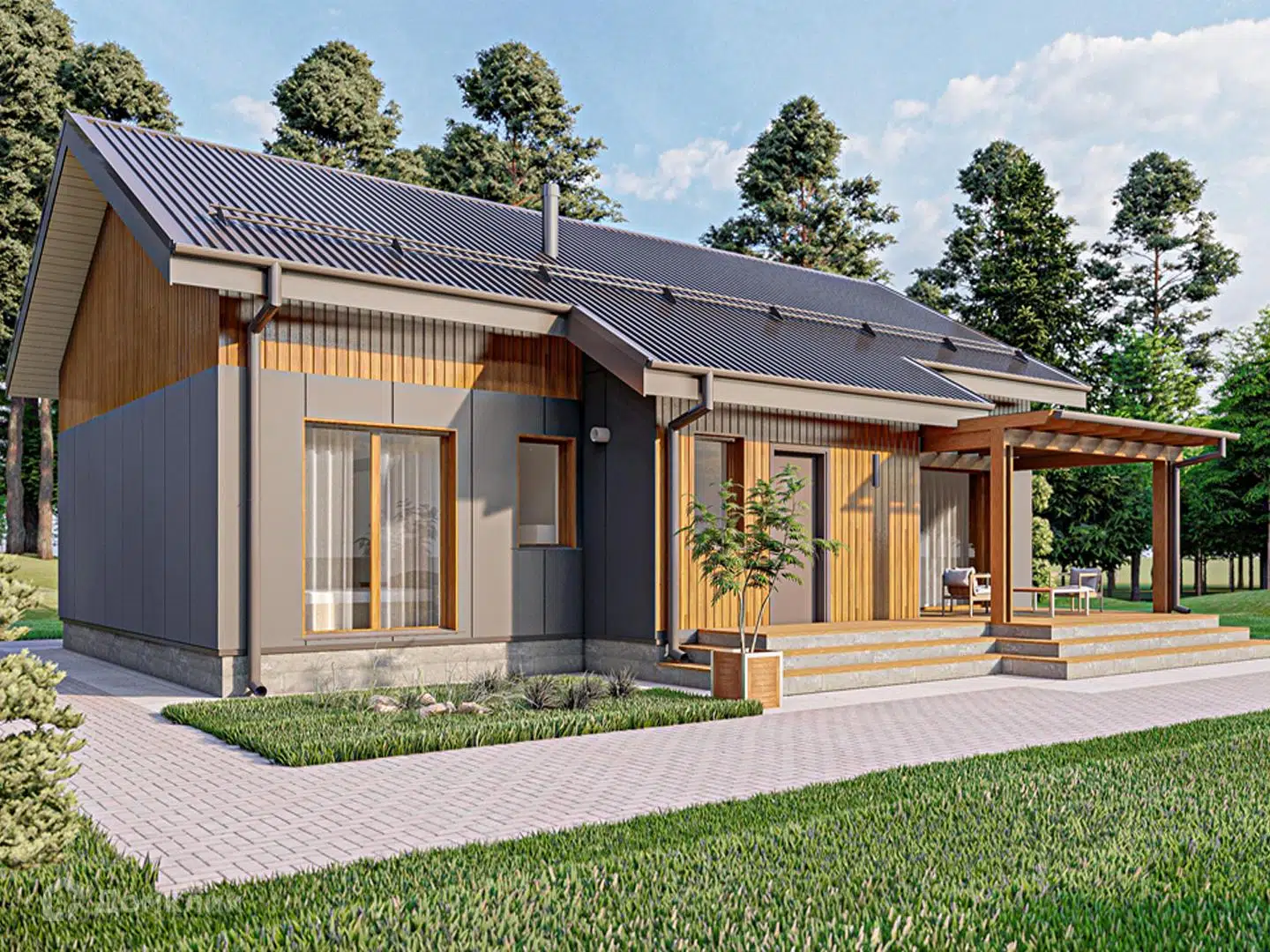 Проект дома «Загородный дом - 112» компании ООО «Мастер Билл Сахалин 2020» из материала Газобетонные блоки площадью 92.04м² под ключ за 11350000₽ в Донецке | 1 этаж, 3 спальни, 3 санузла – Домклик