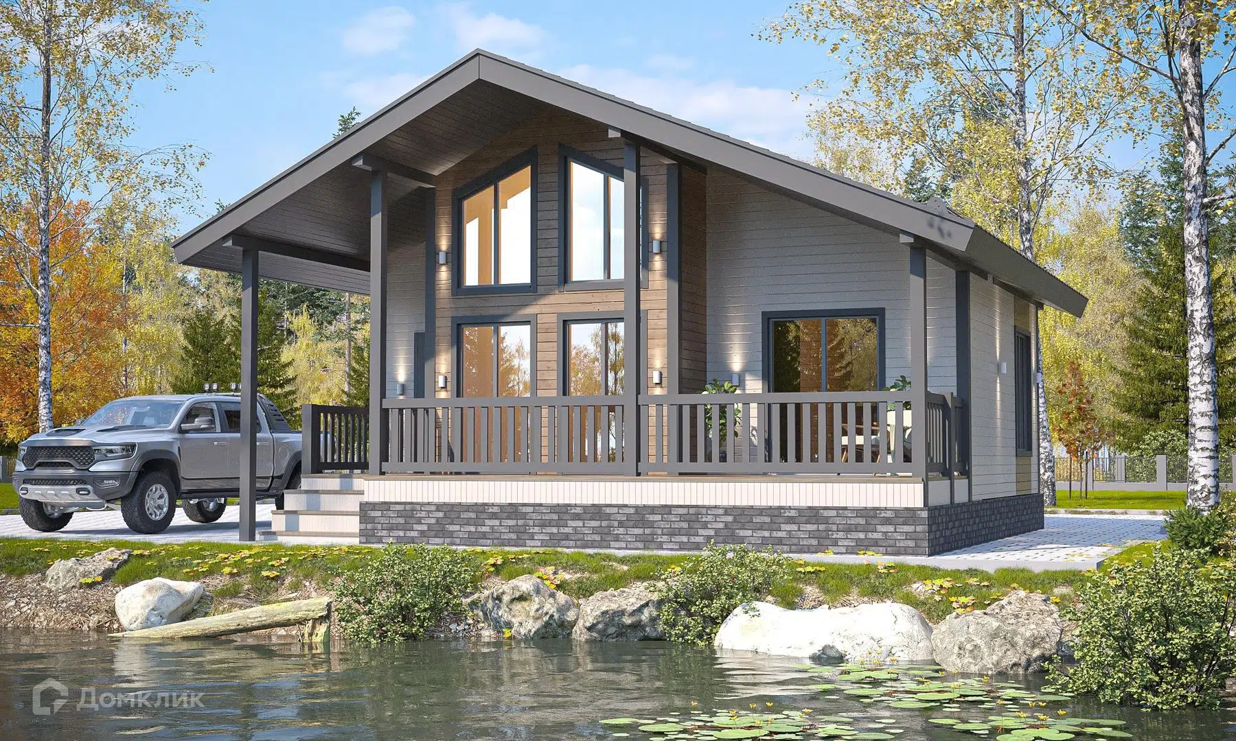 Проект дома «Луч» компании Азбука Дома из материала Каркасный дом площадью 63м² под ключ за 3568500₽ в Донецке | 1 этаж, 2 спальни, 1 санузел – Домклик