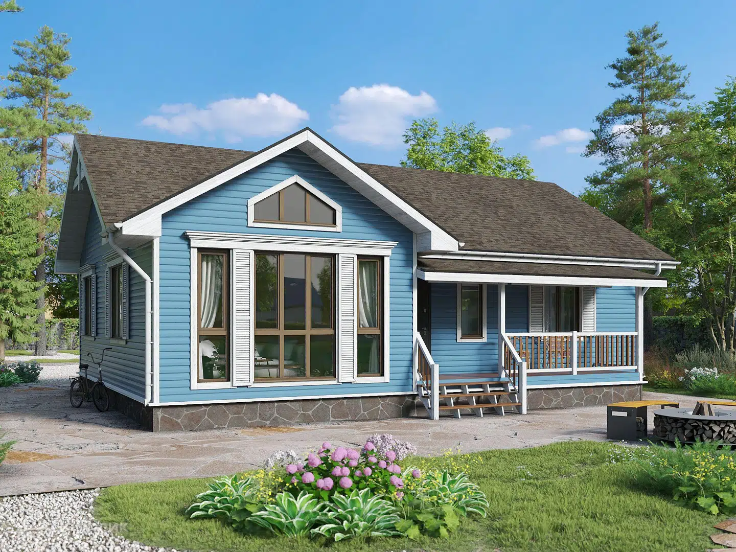 Проект дома «Добрыня - 6 К-200 9,5х12,5 м Ц» компании Теремъ из материала Каркасный дом площадью 95.2м² под ключ за 9209666₽ в Луганске | 1 этаж, 3 спальни, 1 санузел – Домклик