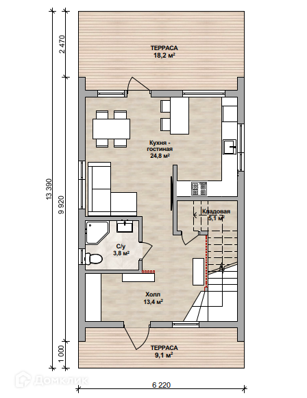 Планировка 1 этажа
