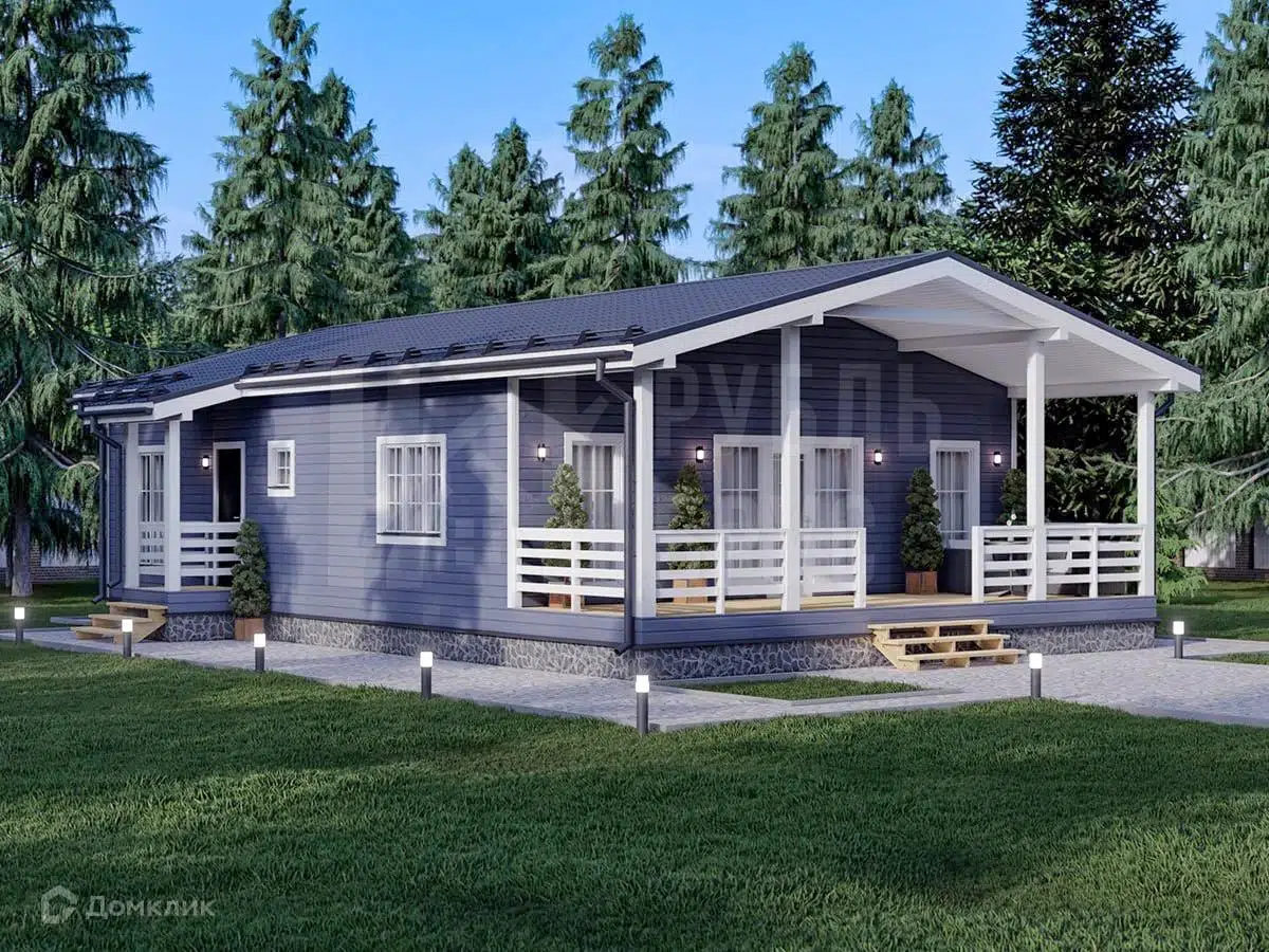 Проект дома «Каркасный дом «Тайга»» компании РубльБрус строительство деревянных домов и бань по России. из материала Каркасный дом площадью 108м² под ключ за 4665000₽ в Донецке | 1 этаж, 2 спальни, 1 санузел – Домклик