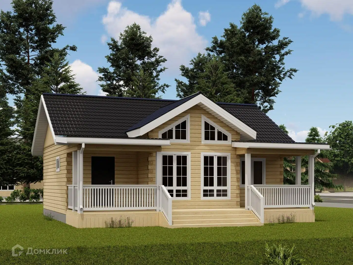 Проект дома «ДОМ 7 Х 10 ЛФ-ВС с террасой» компании СТРОЙ ЯКУТСК из материала Профилированный брус площадью 85.77м² под ключ за 5300000₽ в Донецке | 1 этаж, 3 спальни, 1 санузел – Домклик