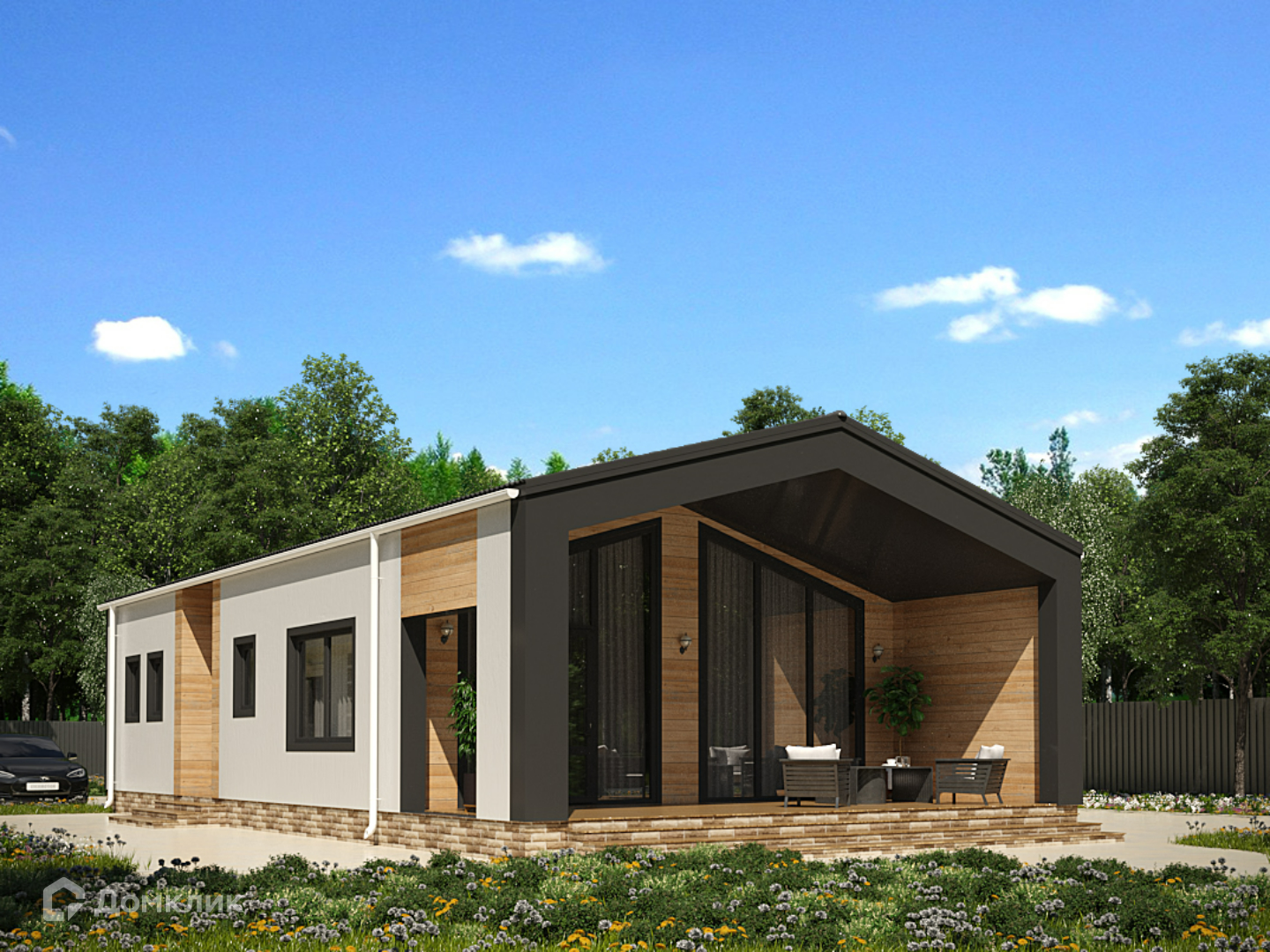 Проект дома «Гринвуд» компании Вигвам.ру из материала Каркасный дом площадью 95.8м² под ключ за 6356130₽ в Донецке | 1 этаж, 2 спальни, 1 санузел – Домклик