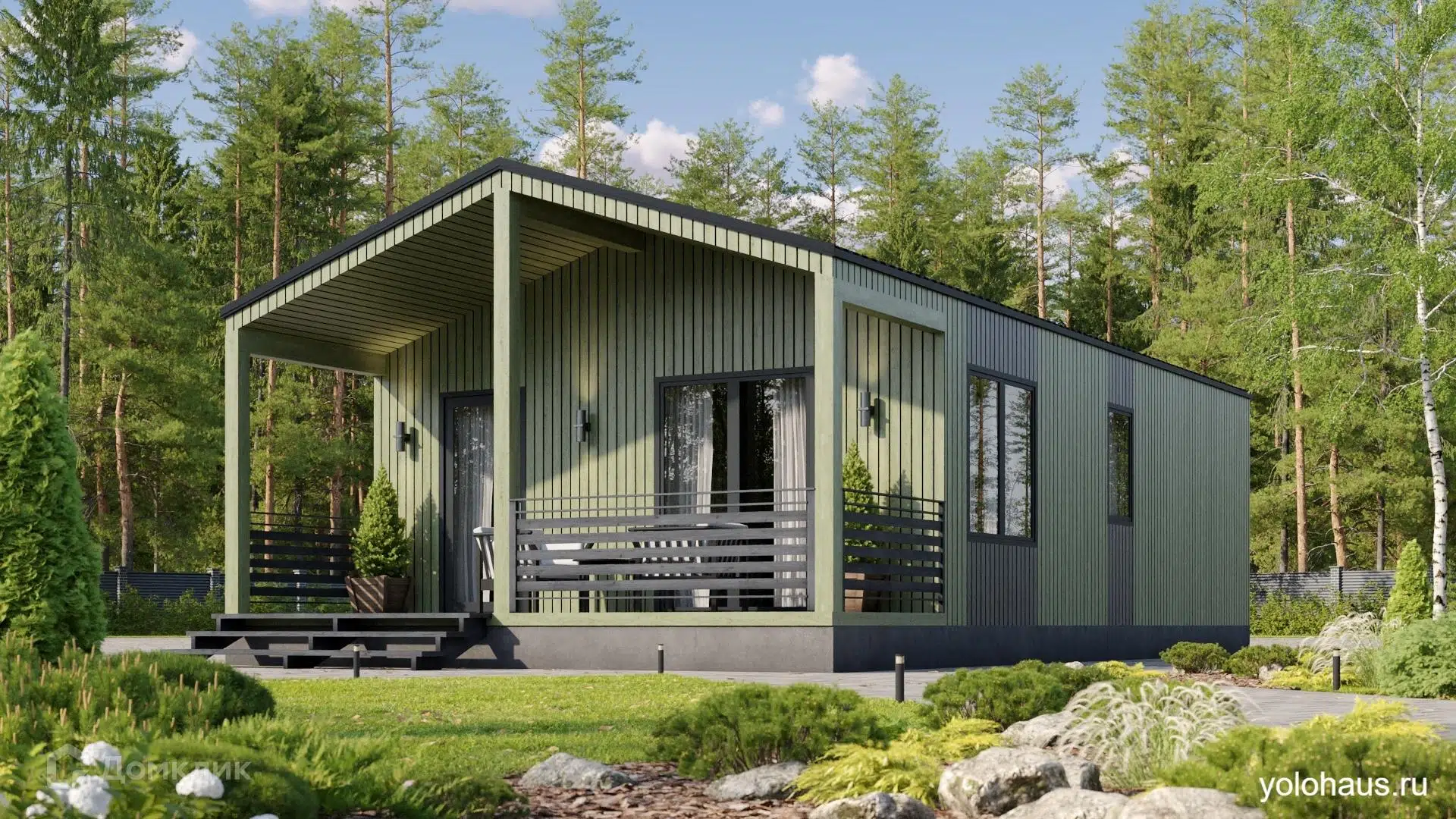 Проект дома «СИП С65» компании ЙОЛО ХАУС из материала SIP-панели площадью 53.4м² под ключ за 2750000₽ в Луганске | 1 этаж, 2 спальни, 1 санузел – Домклик