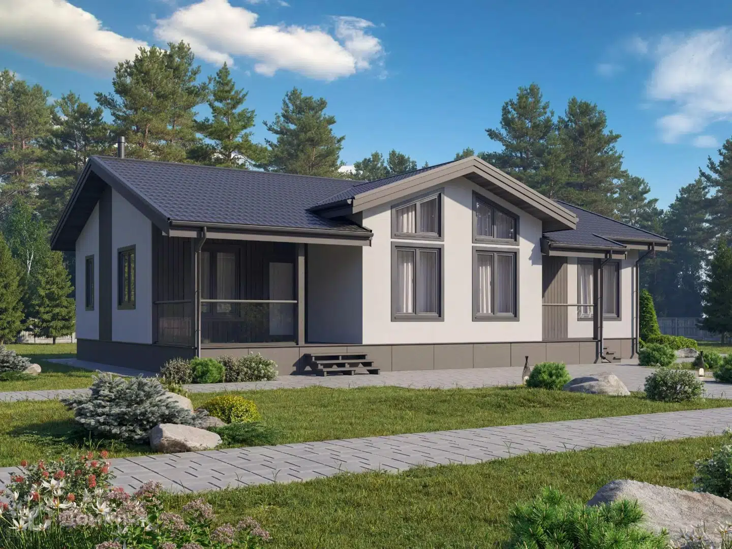 Проект дома «К1-126» компании ООО «Вирмак» из материала SIP-панели площадью 126м² под ключ за 5045425₽ в Донецке | 1 этаж, 3 спальни, 2 санузла – Домклик