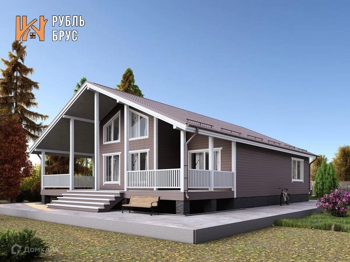 Проект дома «Каркасный дом «Модест»» компании РубльБрус строительство деревянных домов и бань по России. из материала Каркасный дом площадью 186м² под ключ за 7132500₽ в Донецке | 2 этажа, 2 спальни, 1 санузел – Домклик