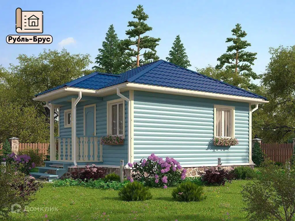 Проект дома «Каркасный дом «Амир»» компании РубльБрус строительство деревянных домов и бань по России. из материала Каркасный дом площадью 36м² под ключ за 1590000₽ в Донецке | 1 этаж, 1 спальня, 1 санузел – Домклик
