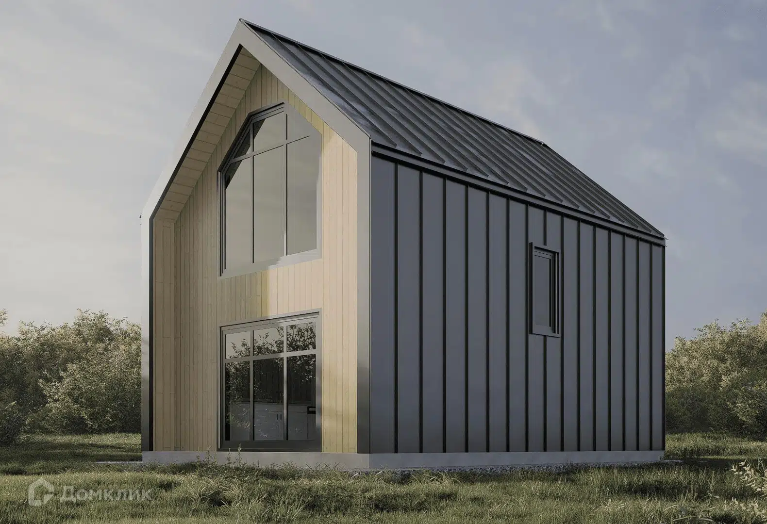 Проект дома «Двухэтажный барнхаус 70м2» компании NORTH HOUSE из материала Каркасный дом площадью 70м² под ключ за 5200000₽ в Донецке | 2 этажа, 2 спальни, 2 санузла – Домклик