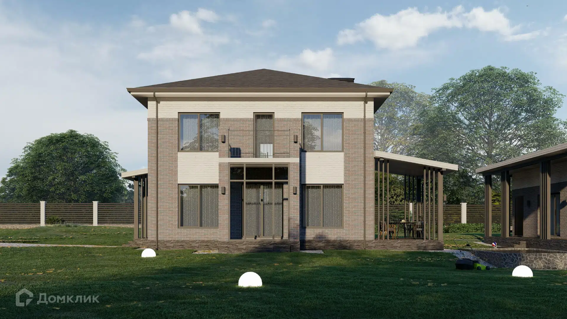 Проект дома «Вилладж» компании ИП Ветринская Елена Александровна из материала Газобетонные блоки площадью 223.1м² под ключ за 8903318₽ в Донецке | 2 этажа, 5 спален, 2 санузла – Домклик
