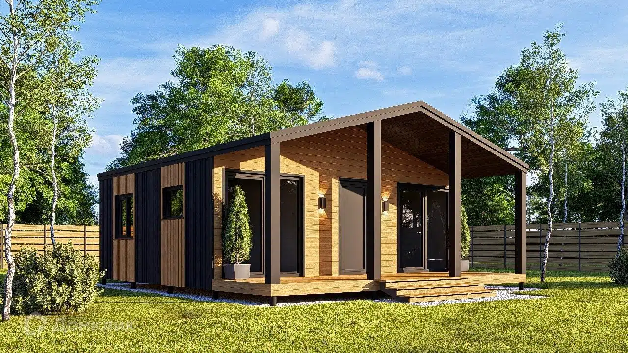 Проект дома «Каркасный дом Алтай 60» компании Стройкаркас из материала Каркасный дом площадью 50.4м² под ключ за 2500000₽ в Донецке | 1 этаж, 2 спальни, 1 санузел – Домклик