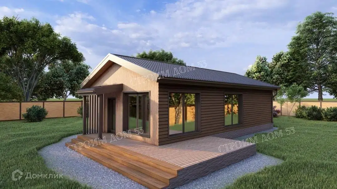 Проект дома «Одноэтажный каркасный дом с сауной 13х7м КД-12» компании СК Строим Дом 53 из материала Каркасный дом площадью 107.8м² под ключ за 3935000₽ в Донецке | 1 этаж, 2 спальни, 1 санузел – Домклик