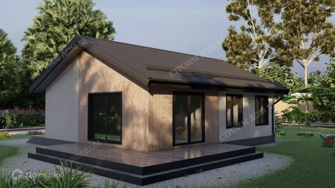 Проект дома «Одноэтажный дом из газобетона 8,6х10,8м ГБ-24» компании СК Строим Дом 53 из материала Газобетонные блоки площадью 116.4м² под ключ за 5450000₽ в Донецке | 1 этаж, 3 спальни, 1 санузел – Домклик