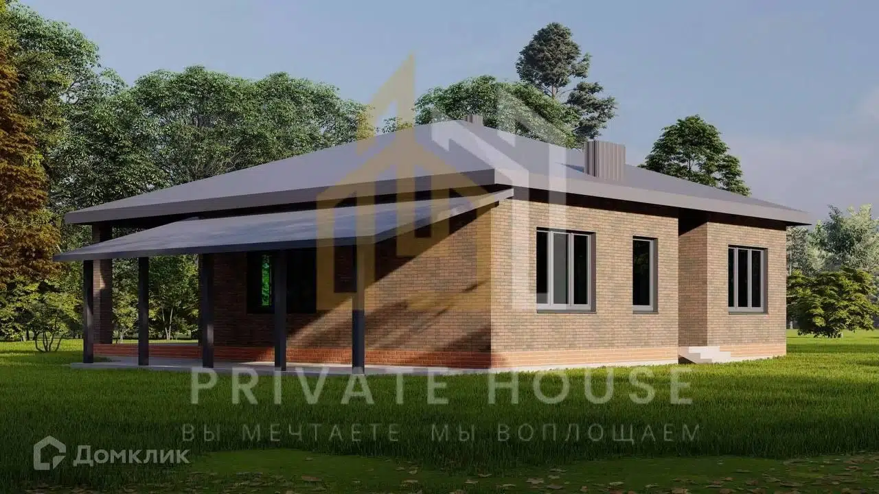 Проект дома «Дом с навесом в классическом стиле» компании ООО «ЕРОСН» из материала Кирпич площадью 102м² под ключ за 5610000₽ в Луганске | 1 этаж, 3 спальни, 1 санузел – Домклик