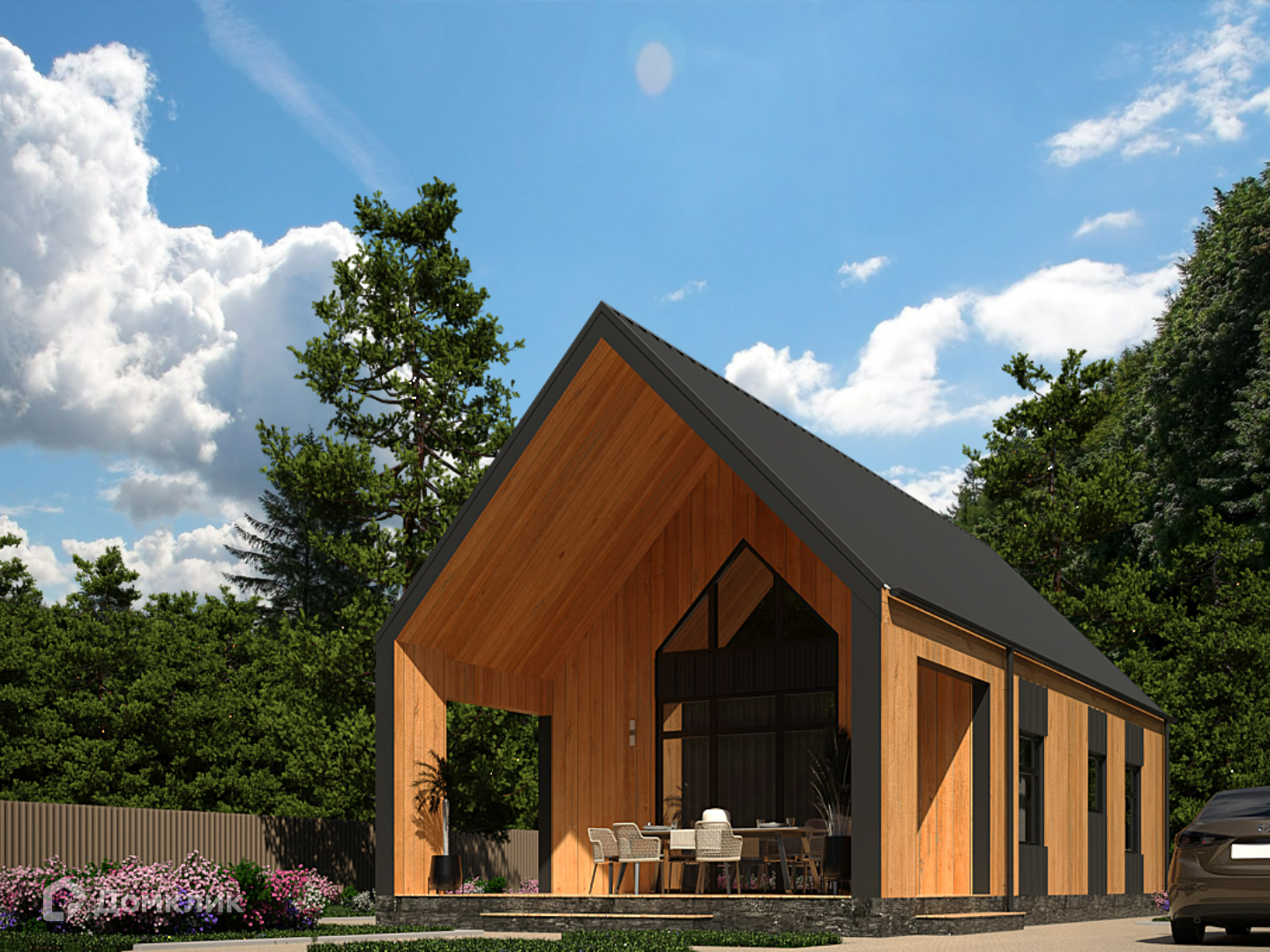 Проект дома «Логан» компании Вигвам.ру из материала Каркасный дом площадью 77.9м² под ключ за 5576832₽ в Донецке | 1 этаж, 2 спальни, 1 санузел – Домклик