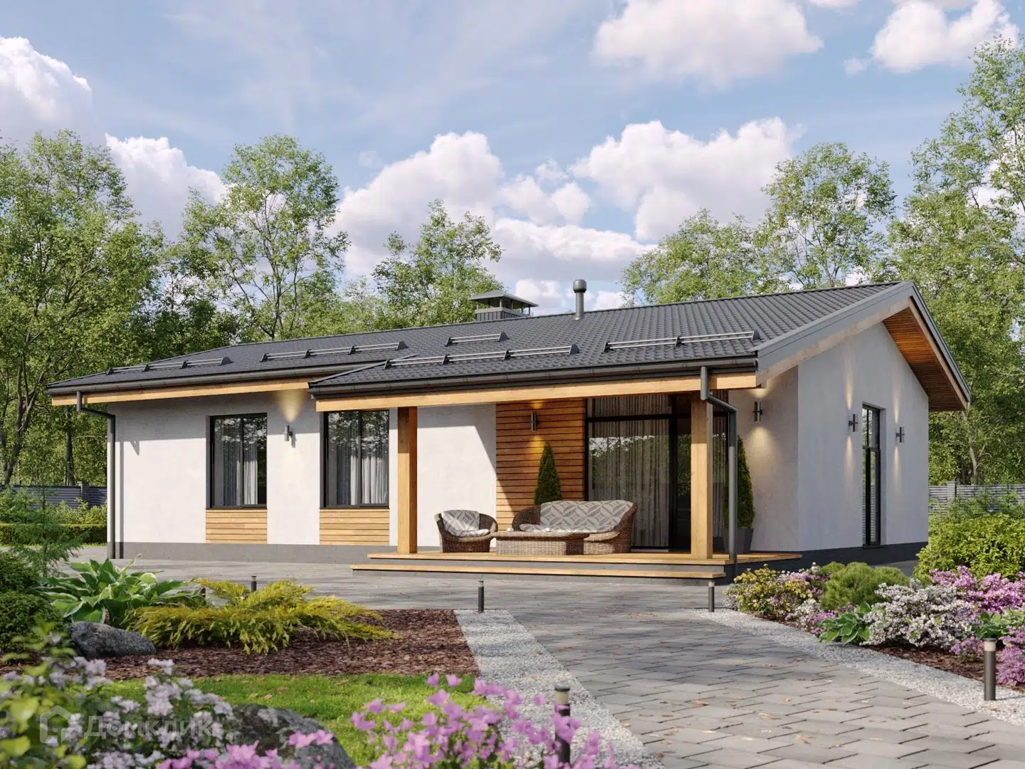 Проект дома «A89» компании ДТМ СТРОЙ из материала Газобетонные блоки площадью 109м² под ключ за 6897870₽ в Донецке | 1 этаж, 2 спальни, 1 санузел – Домклик