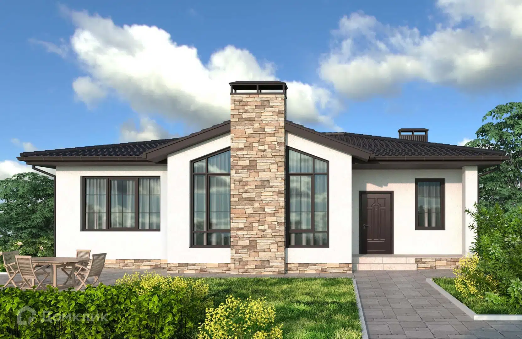 Проект дома «Проект №309-3» компании Новация из материала Газобетонные блоки площадью 119м² под ключ за 7181000₽ в Донецке | 1 этаж, 3 спальни, 1 санузел – Домклик