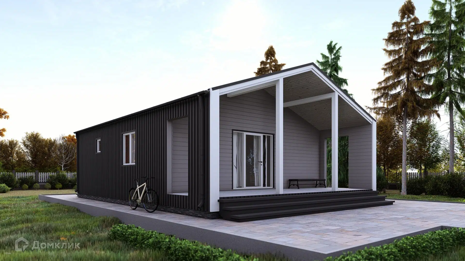 Проект дома «Проект "Барн" Валдай 10.5х8м с террасой» компании ООО «ПБК Плюс» из материала Каркасный дом площадью 51м² под ключ за 7500000₽ в Донецке | 1 этаж, 2 спальни, 1 санузел – Домклик