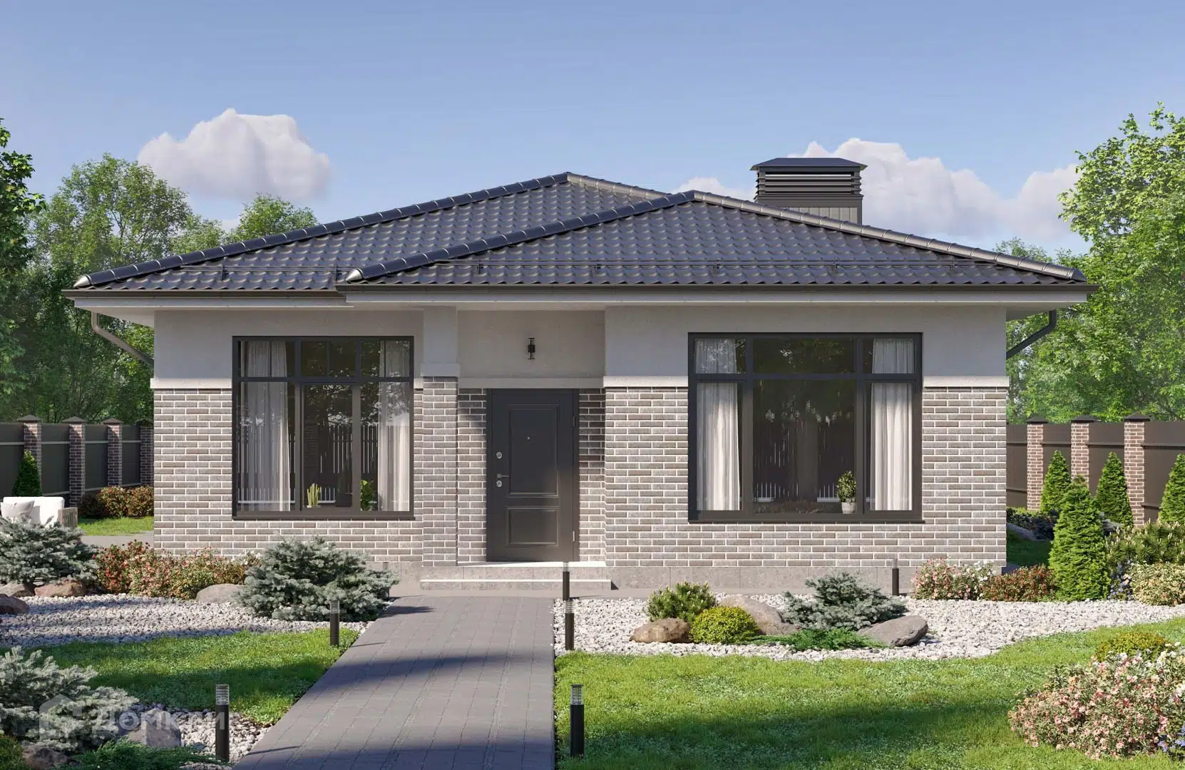 Проект дома «Проект №371-1» компании Новация из материала Газобетонные блоки площадью 112м² под ключ за 6750000₽ в Донецке | 1 этаж, 3 спальни, 2 санузла – Домклик