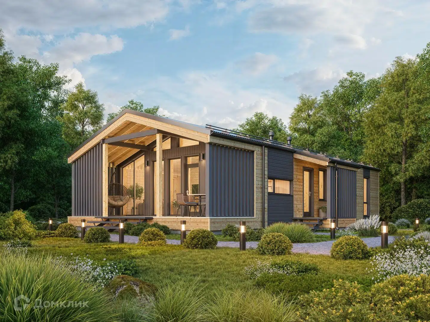 Проект дома «Модульдом R75» компании ООО «ТЕХНОЛОГИЯ СОВРЕМЕННОГО ДОМА» из материала Каркасный дом площадью 75м² под ключ за 3711146₽ в Донецке | 1 этаж, 2 спальни, 1 санузел – Домклик