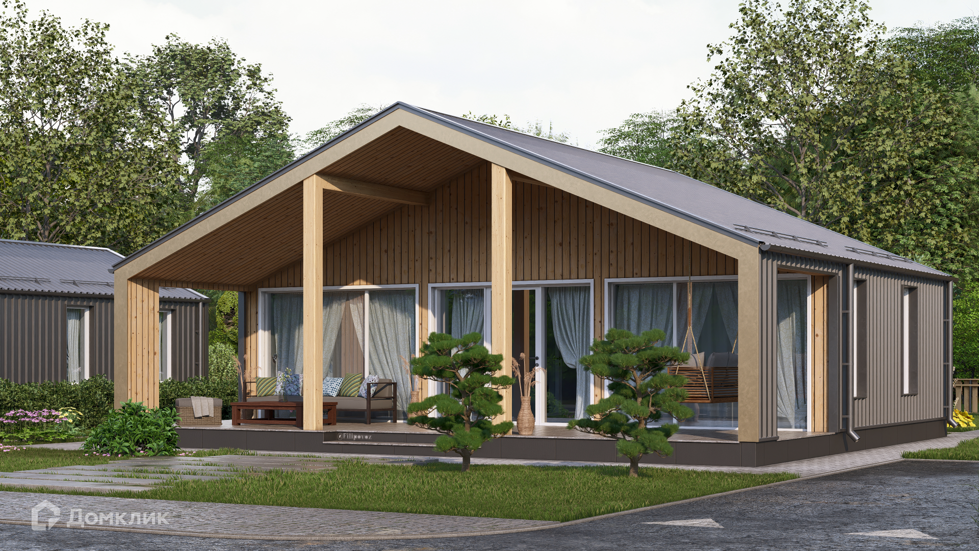 Проект дома «СВОЙ Лайт 005» компании СВОЙ из материала Каркасный дом площадью 75м² под ключ за 3229488₽ в Луганске | 1 этаж, 2 спальни, 1 санузел – Домклик