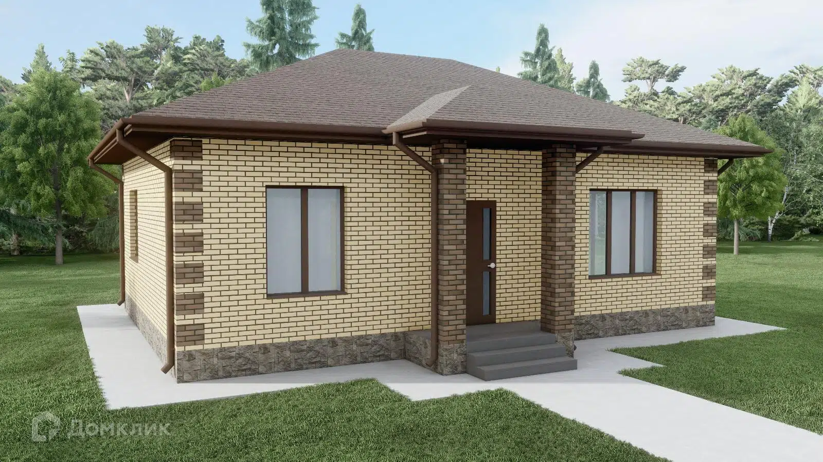 Проект дома «ТП-65» компании ООО «33 Коттеджа» из материала Газобетонные блоки площадью 65м² под ключ за 5900000₽ в Донецке | 1 этаж, 2 спальни, 1 санузел – Домклик