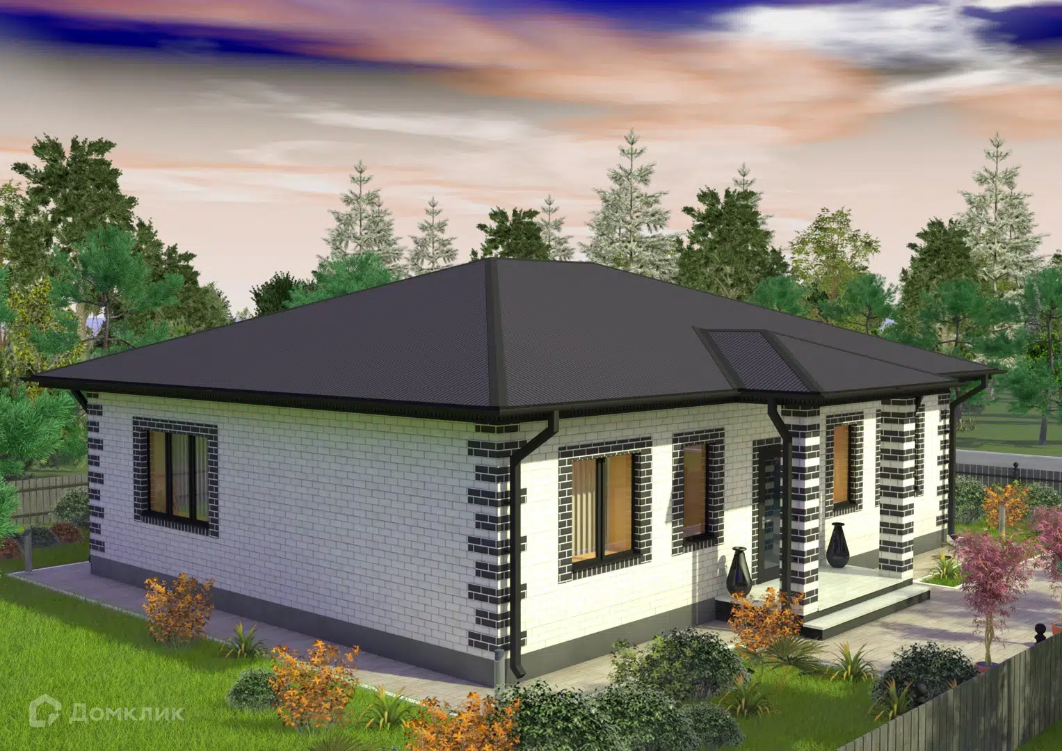 Проект дома «Одноэтажный дом 104» компании ООО «Квартал Недвижимость» из материала Кирпич площадью 104м² под ключ за 6500000₽ в Донецке | 1 этаж, 3 спальни, 2 санузла – Домклик