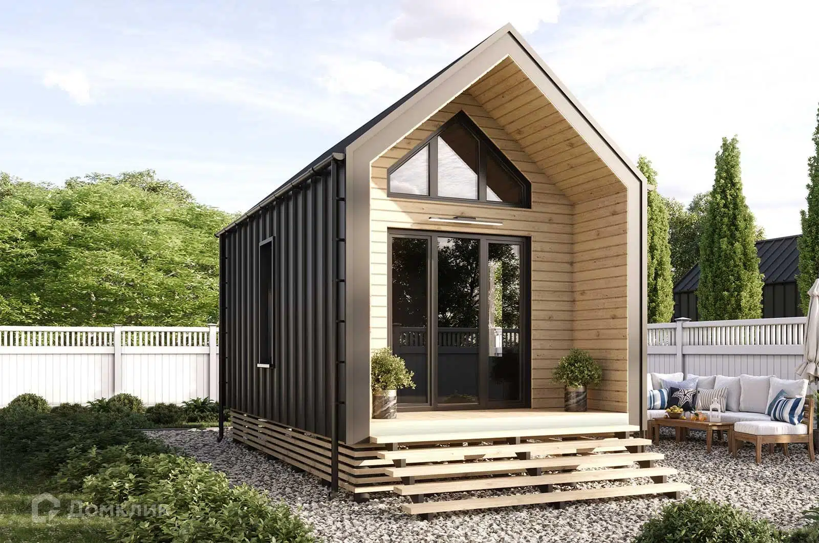 Проект дома «Загородный дом Барн 26 » компании ИП Вахрамеева ТА из материала Модульный дом площадью 26м² под ключ за 1300000₽ в Донецке | 1 этаж, 1 спальня, 1 санузел – Домклик