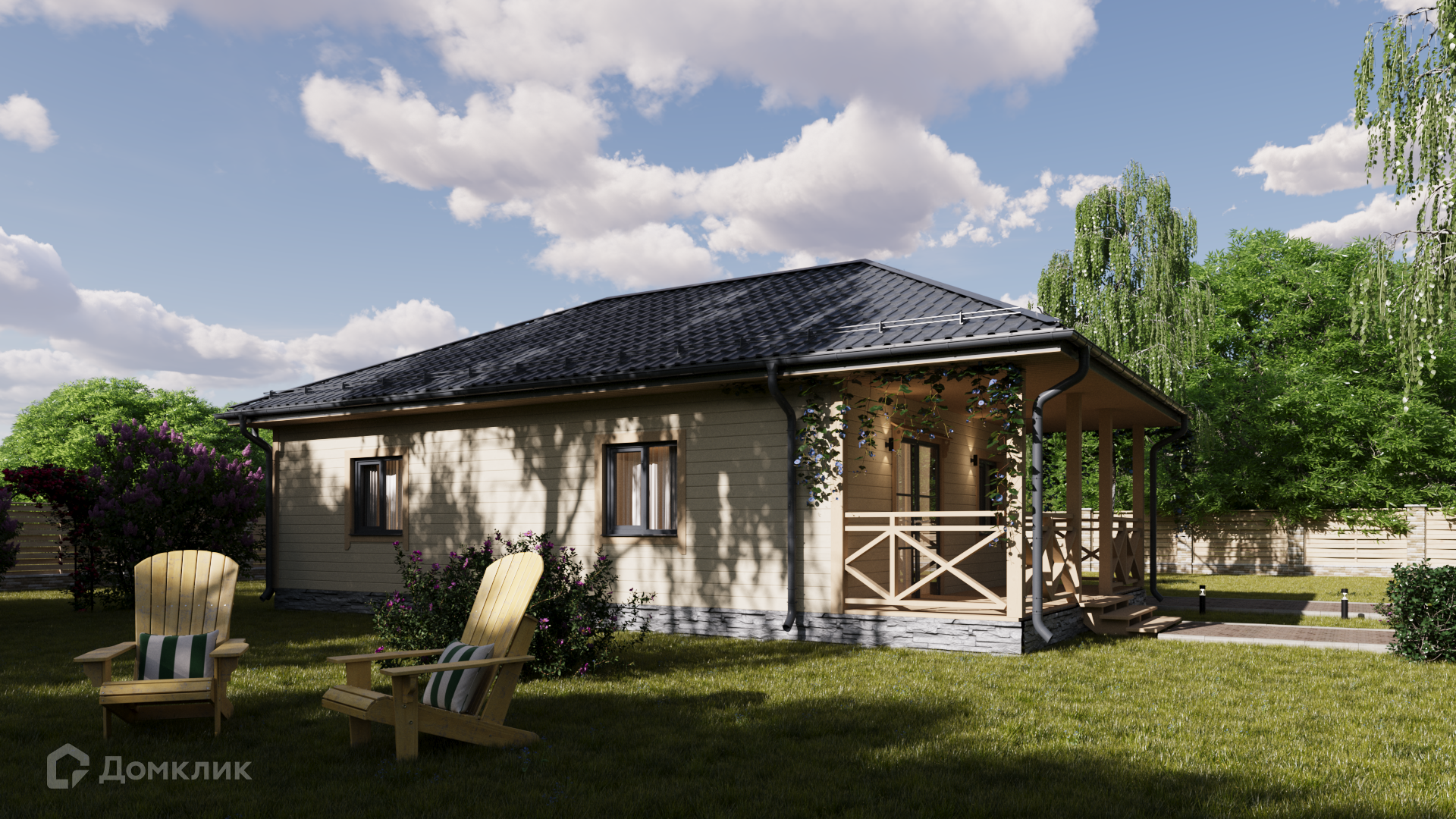 Проект дома «Гарди» компании ООО «Комфорт-Проект» из материала Каркасный дом площадью 92м² под ключ за 4128000₽ в Луганске | 1 этаж, 2 спальни, 1 санузел – Домклик