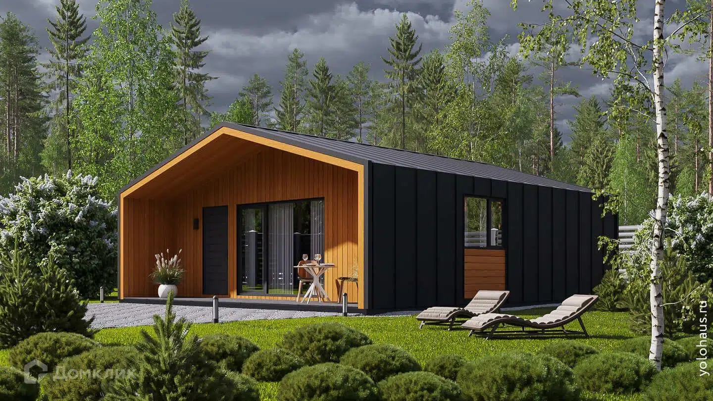 Проект дома «СИП С74» компании ЙОЛО ХАУС из материала SIP-панели площадью 62м² под ключ за 3021000₽ в Донецке | 1 этаж, 2 спальни, 2 санузла – Домклик