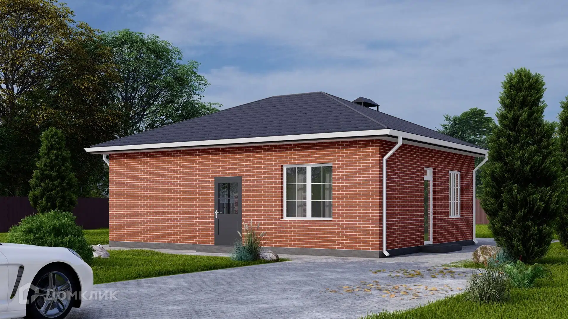 Проект дома «Коттедж "Загородный"» компании А-Девелопмент из материала Кирпич площадью 64.8м² под ключ за 3958545₽ в Донецке | 1 этаж, 2 спальни, 1 санузел – Домклик