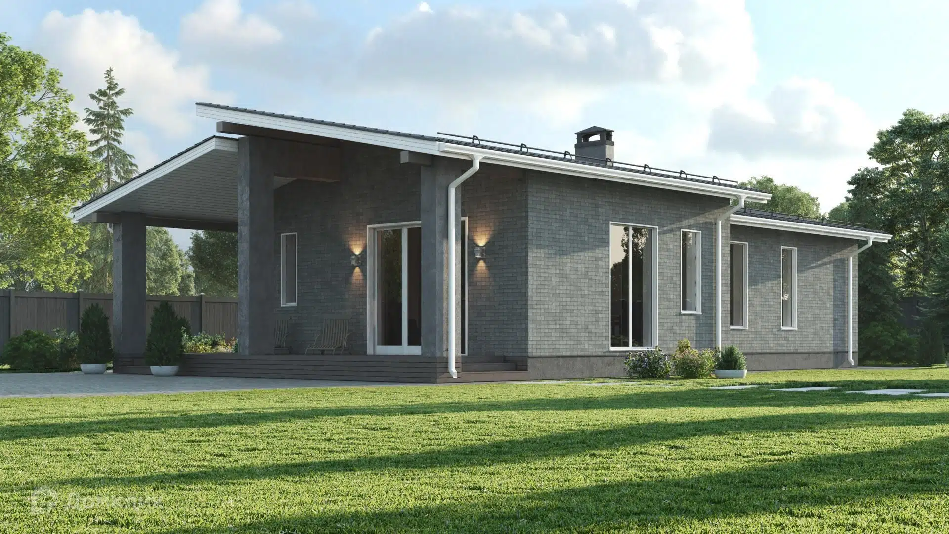 Проект дома «Мирвилл» компании СК Брянскдом из материала Газосиликатные блоки площадью 130м² под ключ за 8000000₽ в Донецке | 1 этаж, 3 спальни, 2 санузла – Домклик