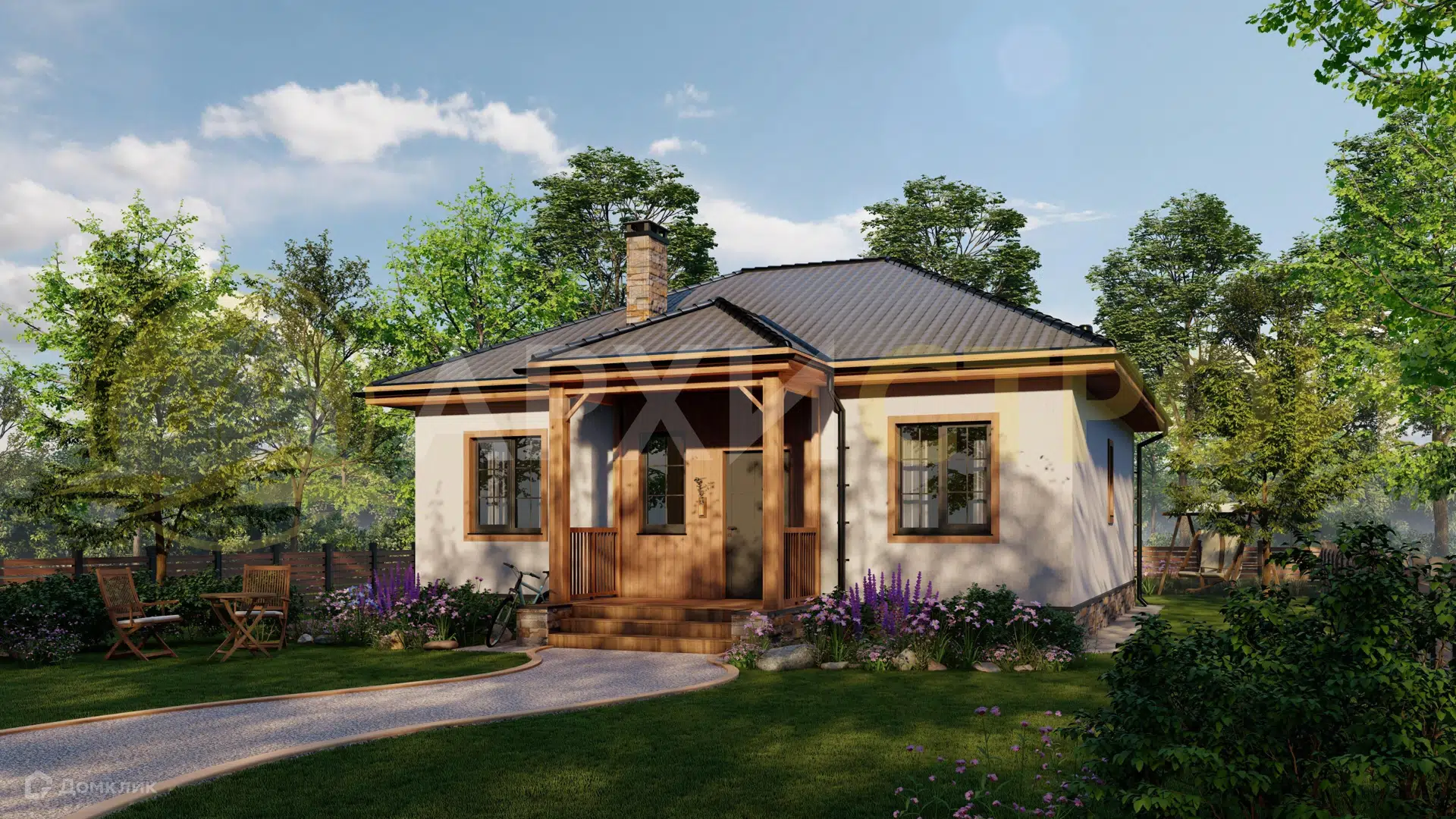 Проект дома «Проект 76,9М» компании Архистрой из материала Газобетонные блоки площадью 76.9м² под ключ за 4481000₽ в Донецке | 1 этаж, 2 спальни, 1 санузел – Домклик