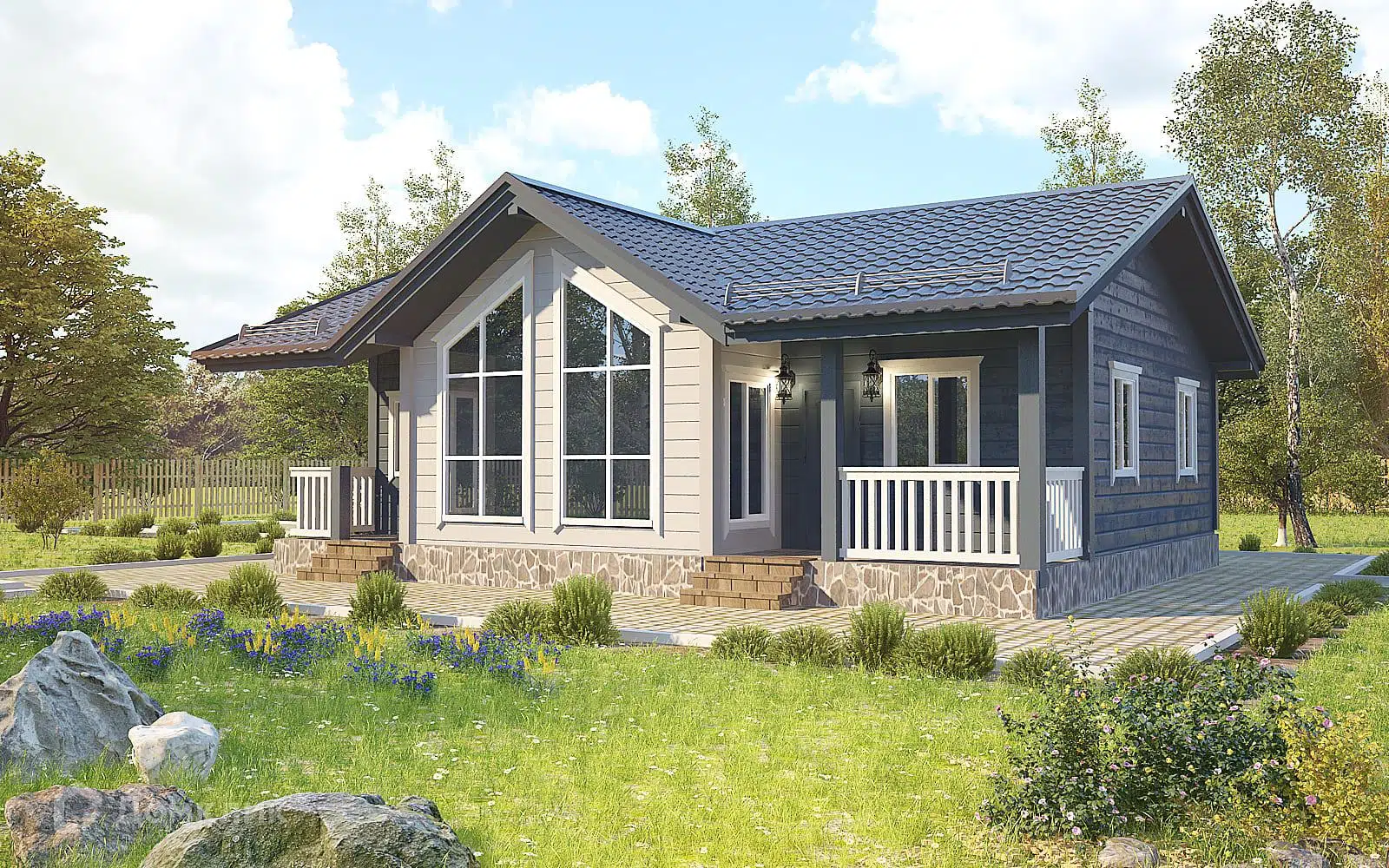 Проект дома «ДК-193» компании Теплодина из материала Каркасный дом площадью 84м² под ключ за 4032000₽ в Донецке | 1 этаж, 2 спальни, 1 санузел – Домклик