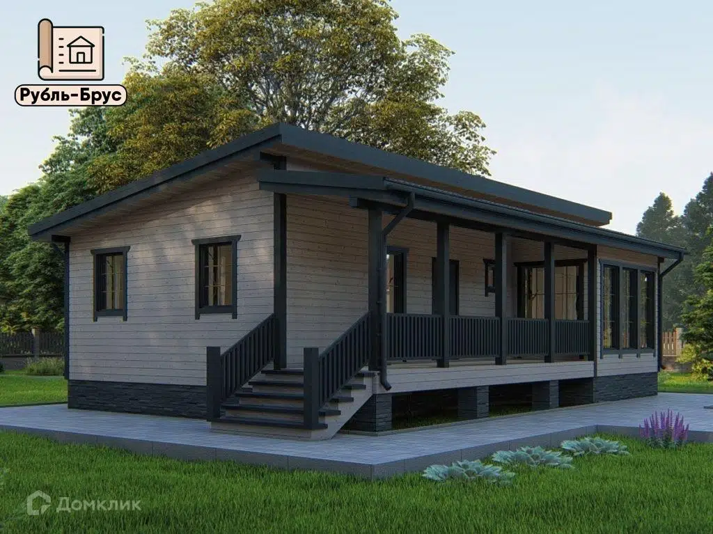 Проект дома «Каркасный дом «Даниил»» компании РубльБрус строительство деревянных домов и бань по России. из материала Каркасный дом площадью 71м² под ключ за 5357500₽ в Донецке | 1 этаж, 3 спальни, 1 санузел – Домклик