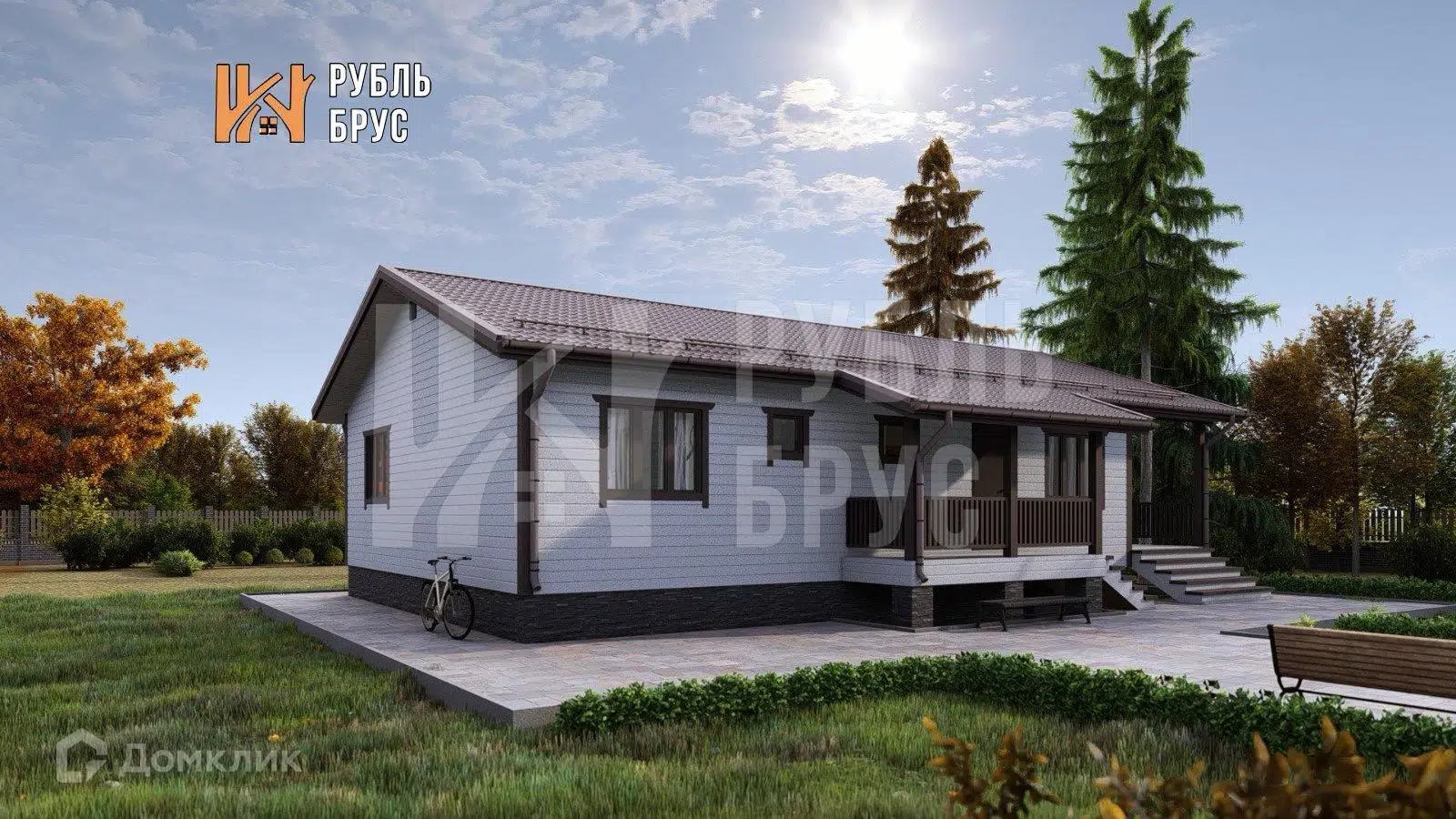Проект дома «Каркасный дом «Ларион»» компании РубльБрус строительство деревянных домов и бань по России. из материала Каркасный дом площадью 126м² под ключ за 5709375₽ в Донецке | 1 этаж, 3 спальни, 1 санузел – Домклик