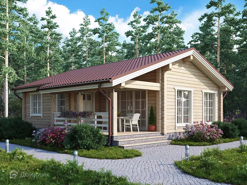 Проект дома «Проект №ВЗ-428 Эллада» компании СК «Вологодское Зодчество» из материала Клееный брус площадью 74м² под ключ за 3630000₽ в Донецке | 1 этаж, 2 спальни, 1 санузел – Домклик