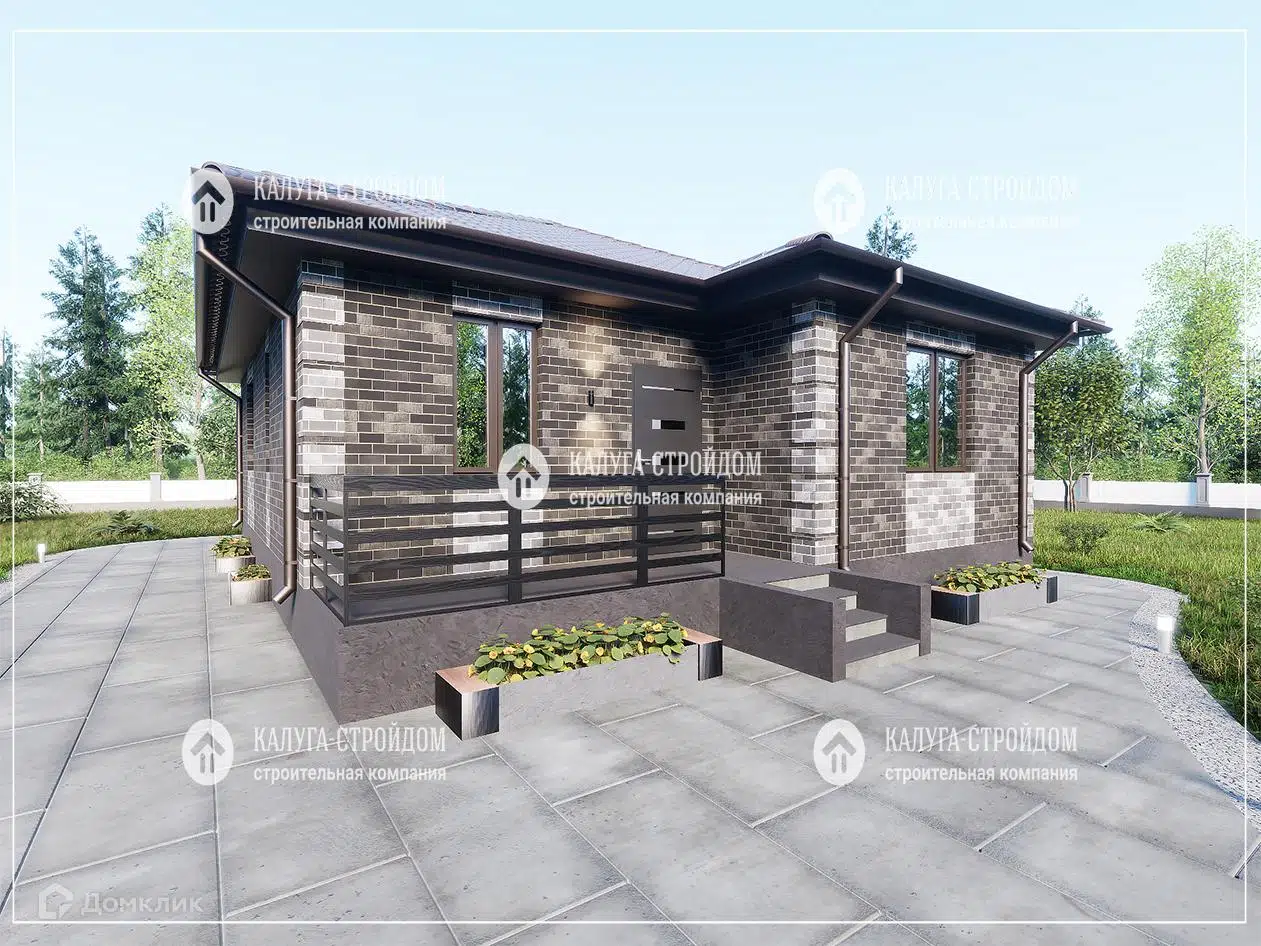 Проект дома «СП-26» компании КАЛУГА-СТРОЙДОМ из материала Газобетонные блоки площадью 69м² под ключ за 4180000₽ в Луганске | 1 этаж, 2 спальни, 1 санузел – Домклик