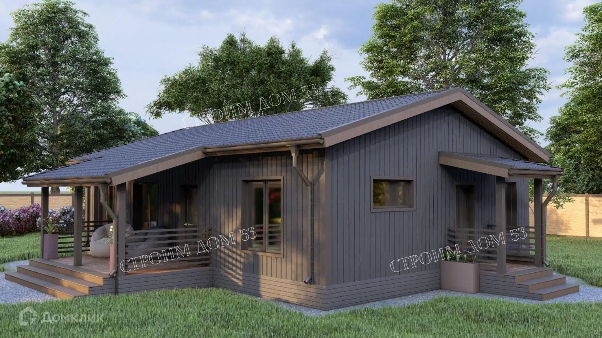 Проект дома «Одноэтажный каркасный дом 8,5х12м КД-40» компании СК Строим Дом 53 из материала Каркасный дом площадью 107.1м² под ключ за 4310000₽ в Донецке | 1 этаж, 3 спальни, 1 санузел – Домклик